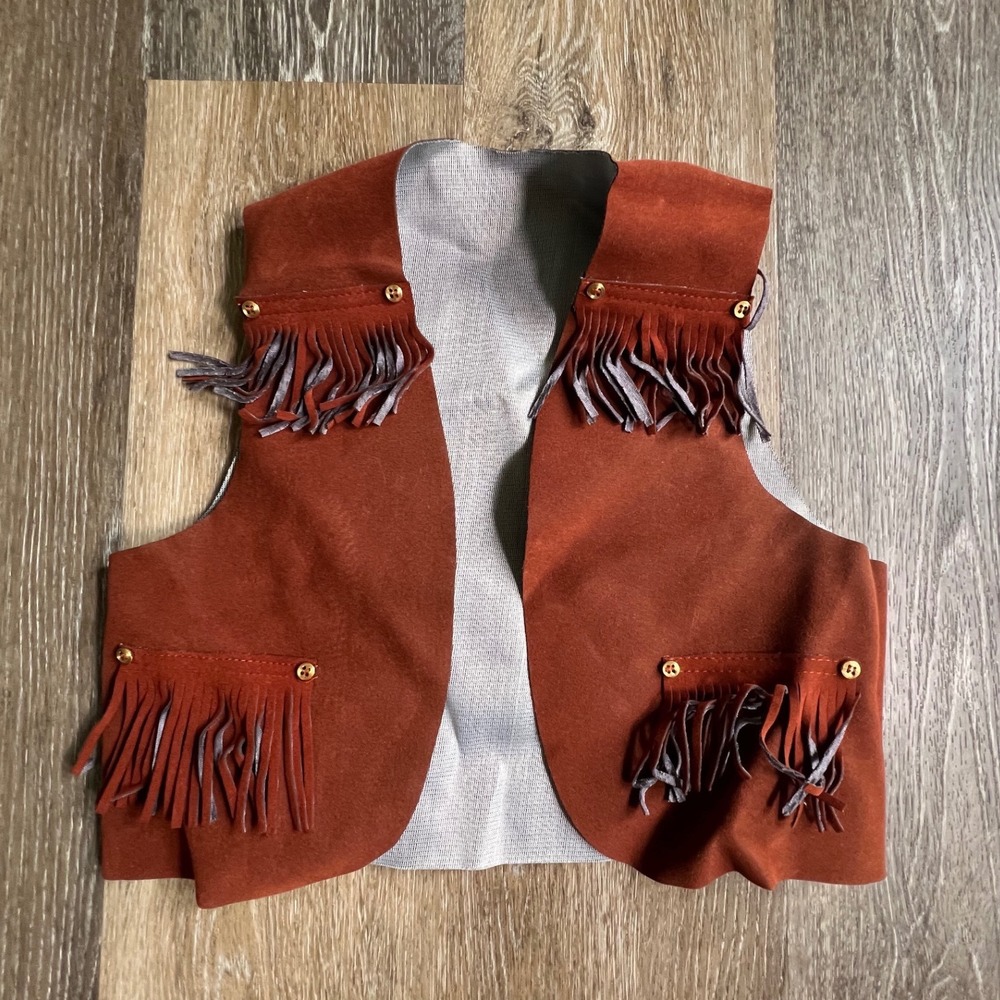 Sears‎ Vintage Fringe Vest Boys Size Large 14 Rust Brown Western Faux Suede Boho